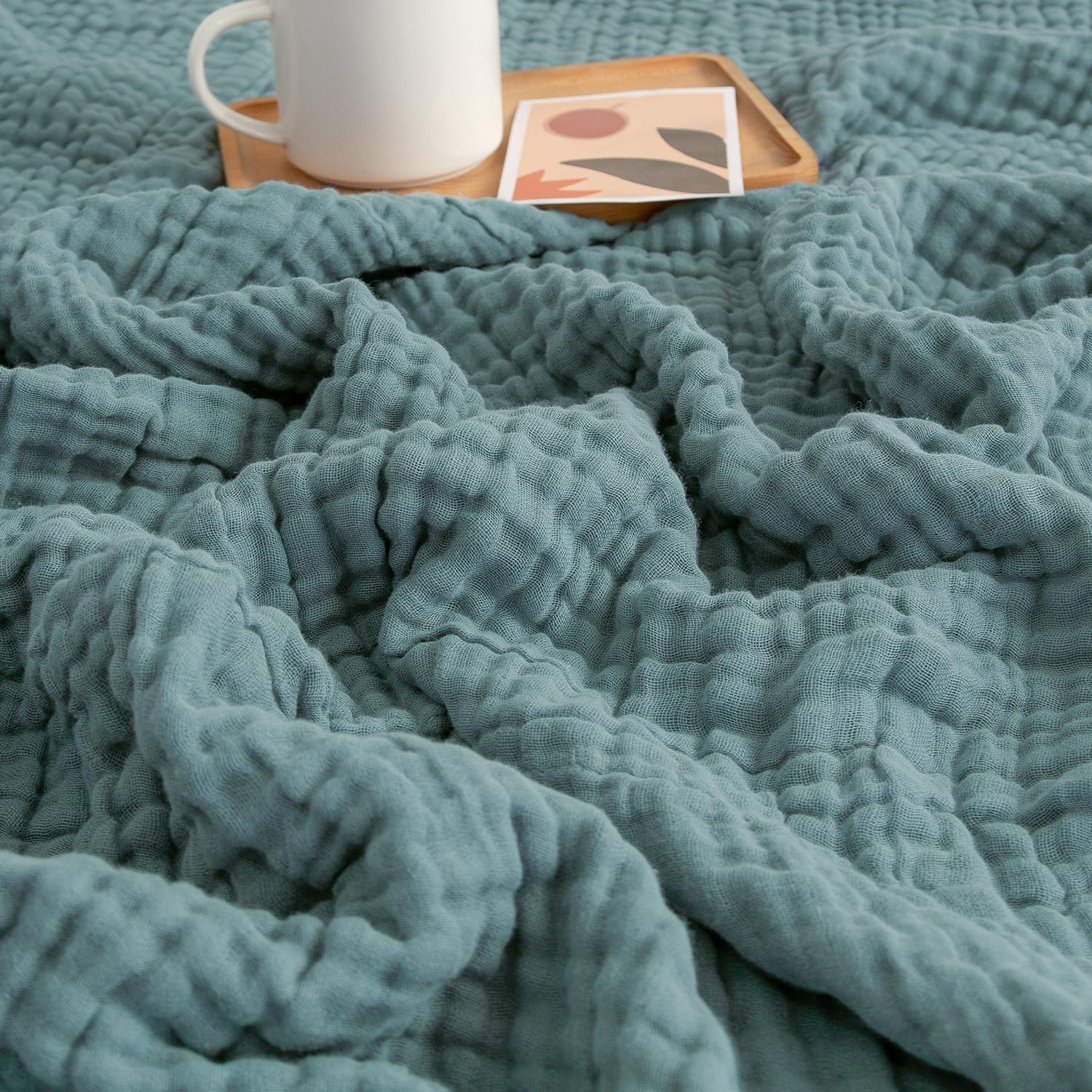EMME Muslin Throw Blanket in Teal