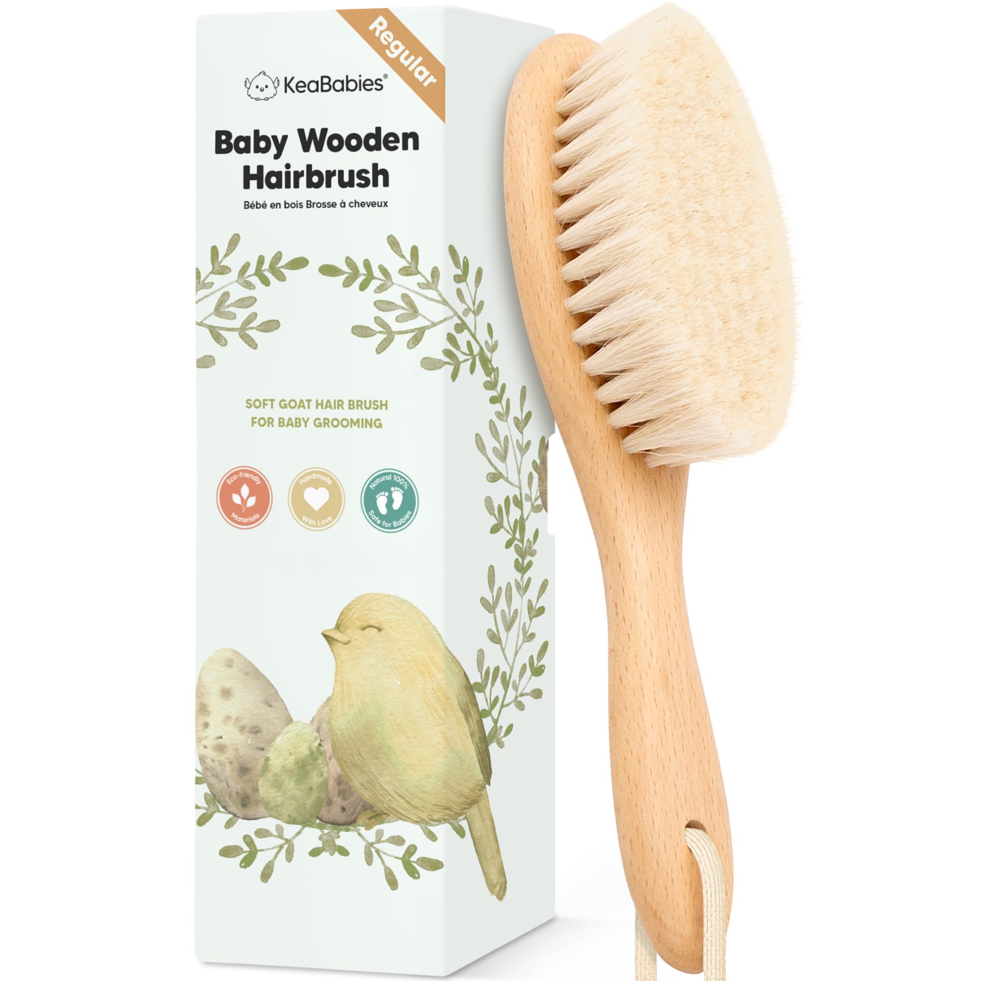 Wooden baby hair brush with soft goat bristles