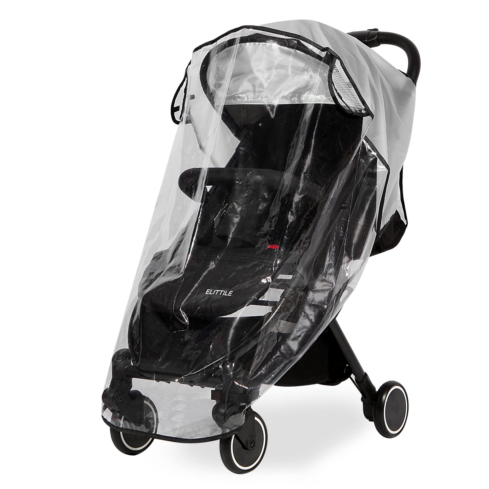 Stroller rain cover protecting baby from weather