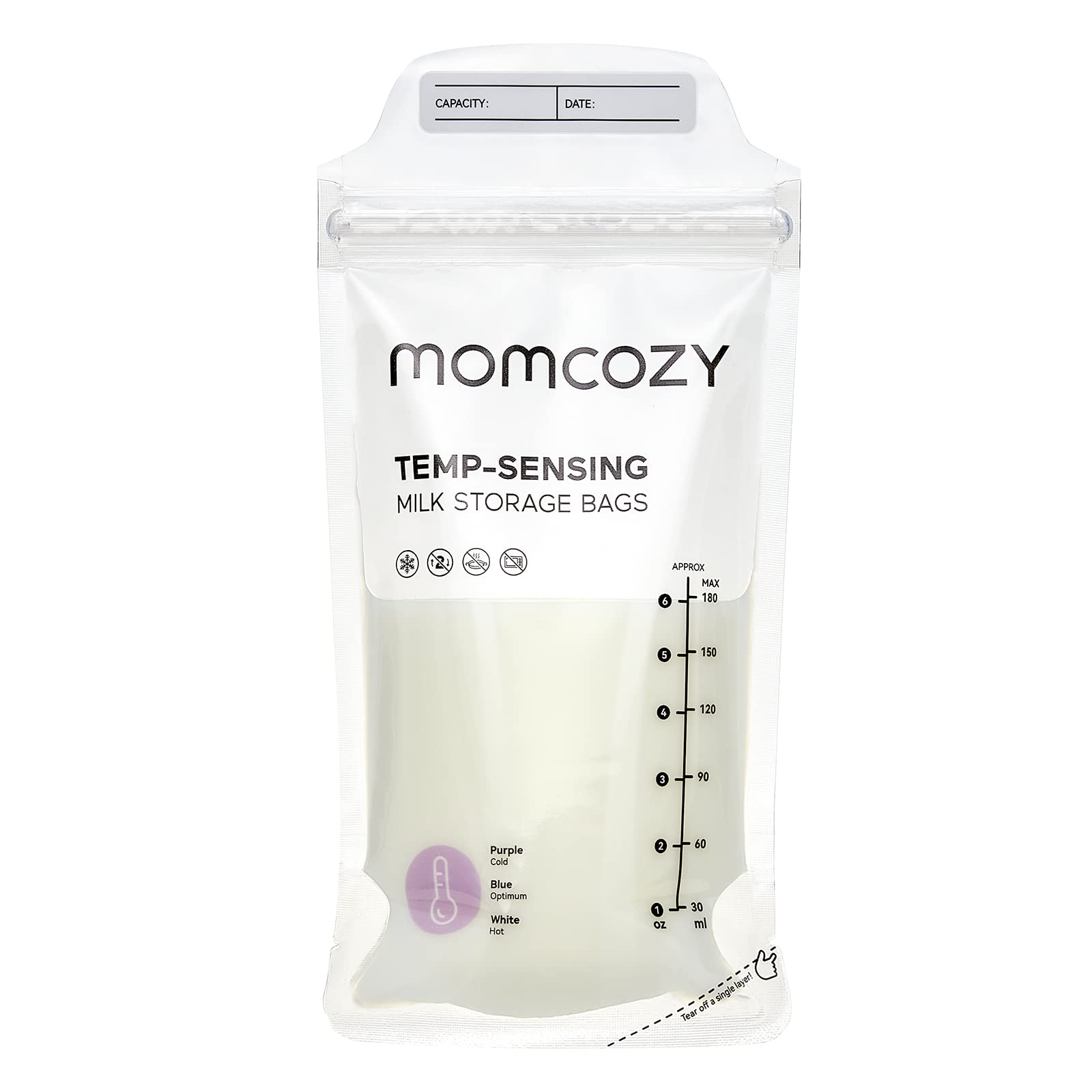 Momcozy milk storage bags with temperature sensing