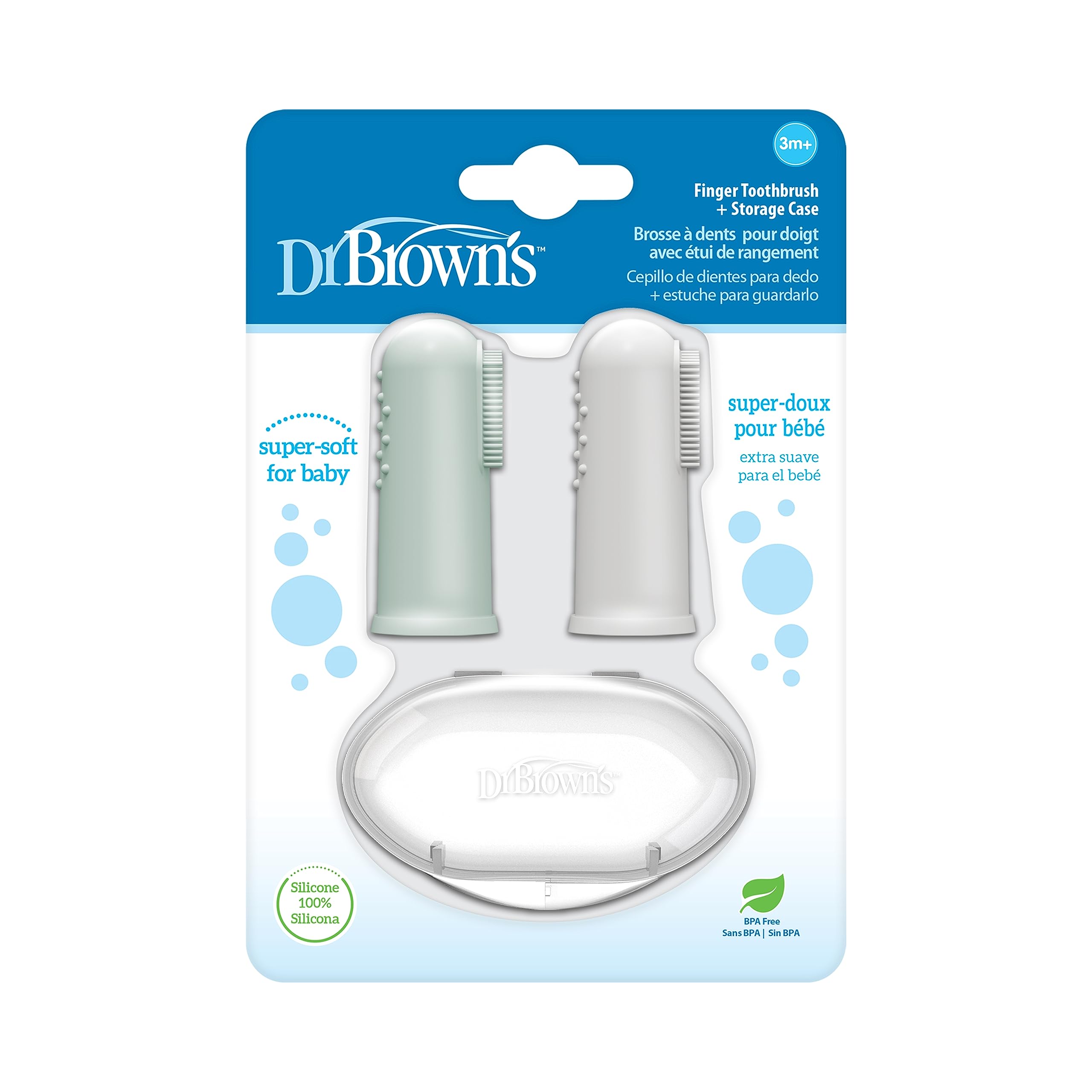 Dr Brown's silicone finger toothbrush set with storage case for babies 3 months and older